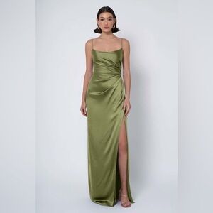 Jenny Yoo Wren Sage Green Satin Maxi Dress